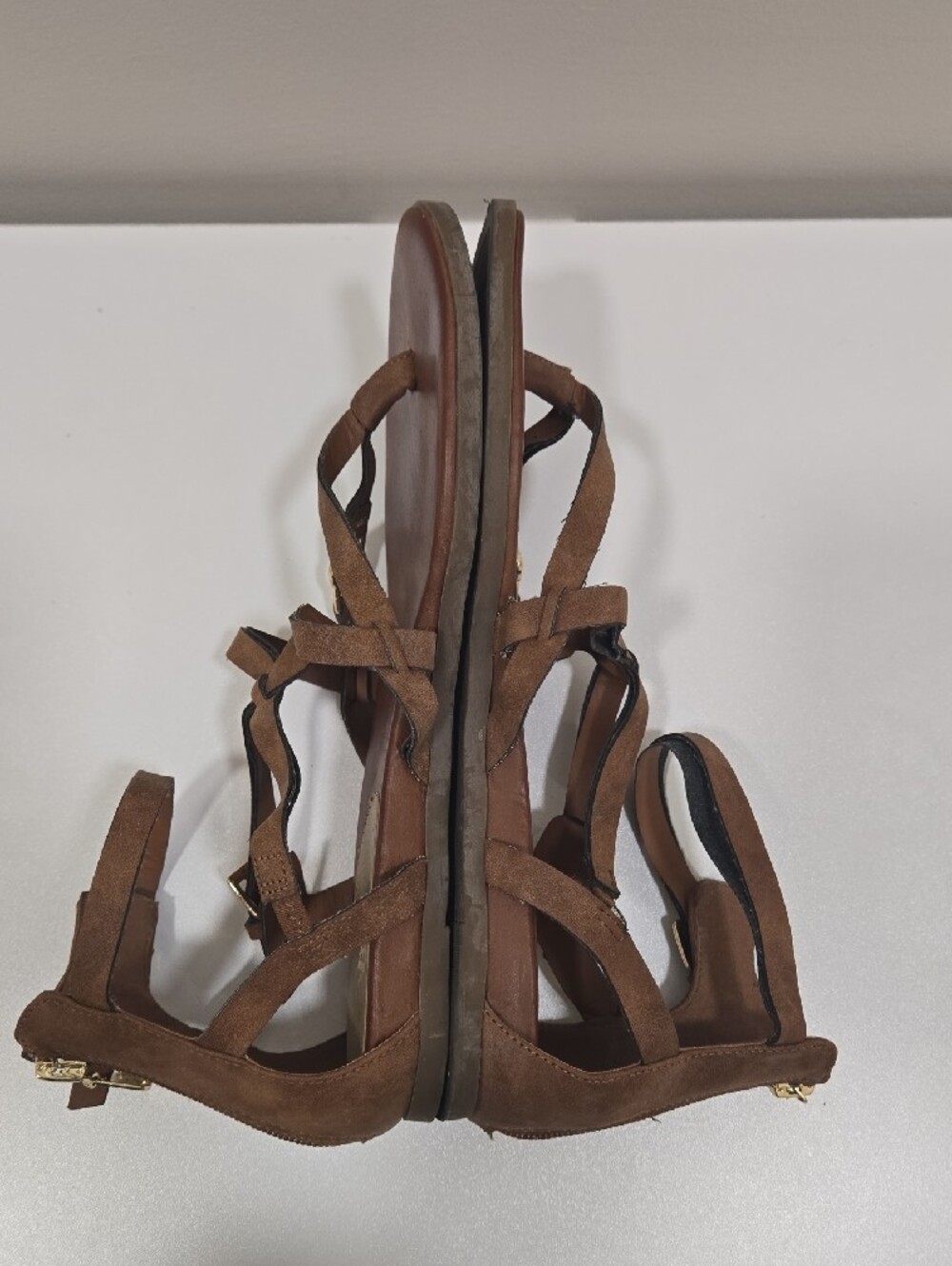G by Guess Brown Strappy Gladiator Sandals with Gold Accent - Picture 5 of 12